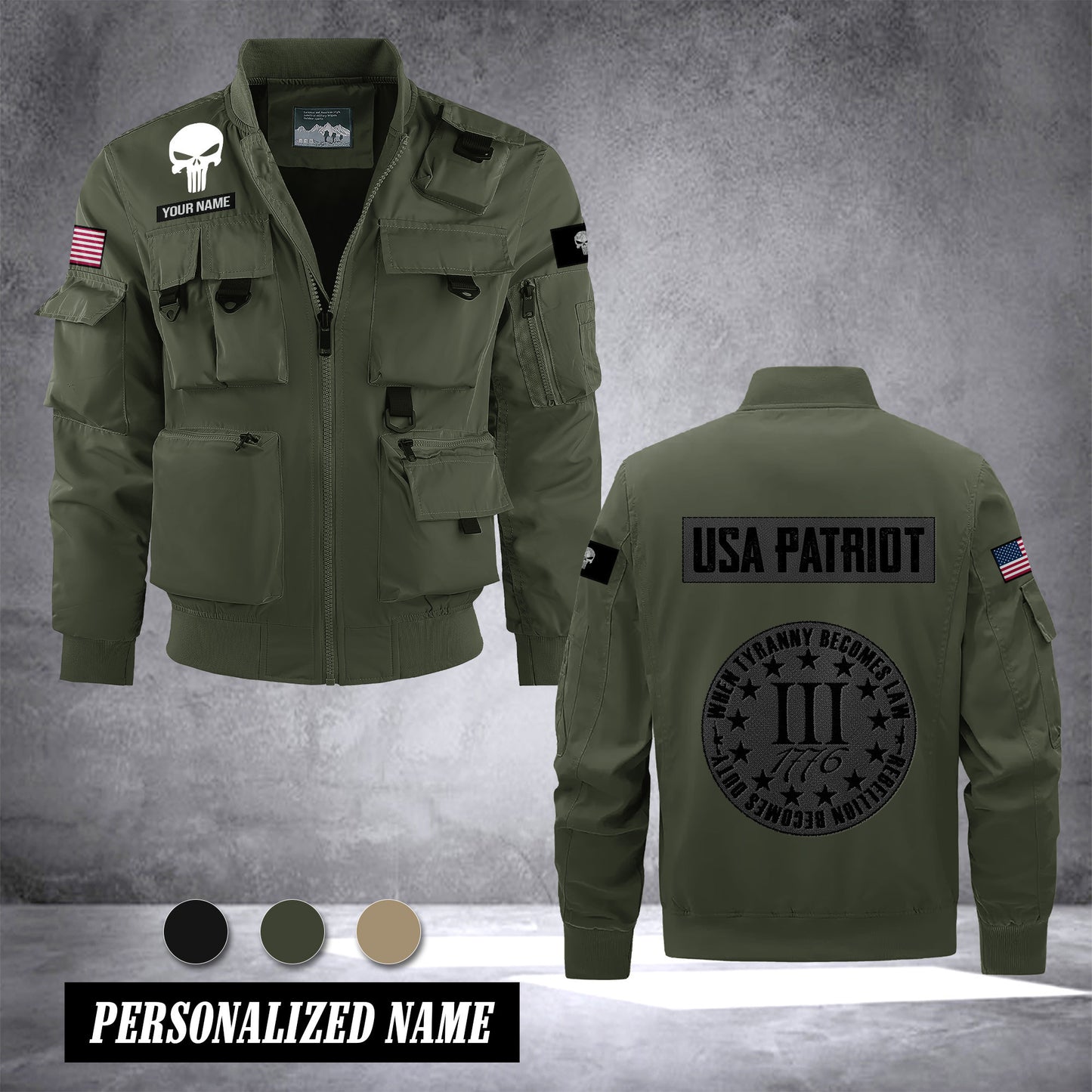 USA patriot Men's Bomber Jacket - Lightweight Stand Collar Workwear Outerwear With Multi-Pockets