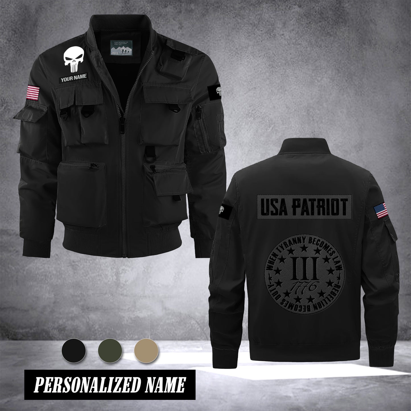 USA patriot Men's Bomber Jacket - Lightweight Stand Collar Workwear Outerwear With Multi-Pockets