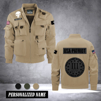 USA patriot Men's Bomber Jacket - Lightweight Stand Collar Workwear Outerwear With Multi-Pockets
