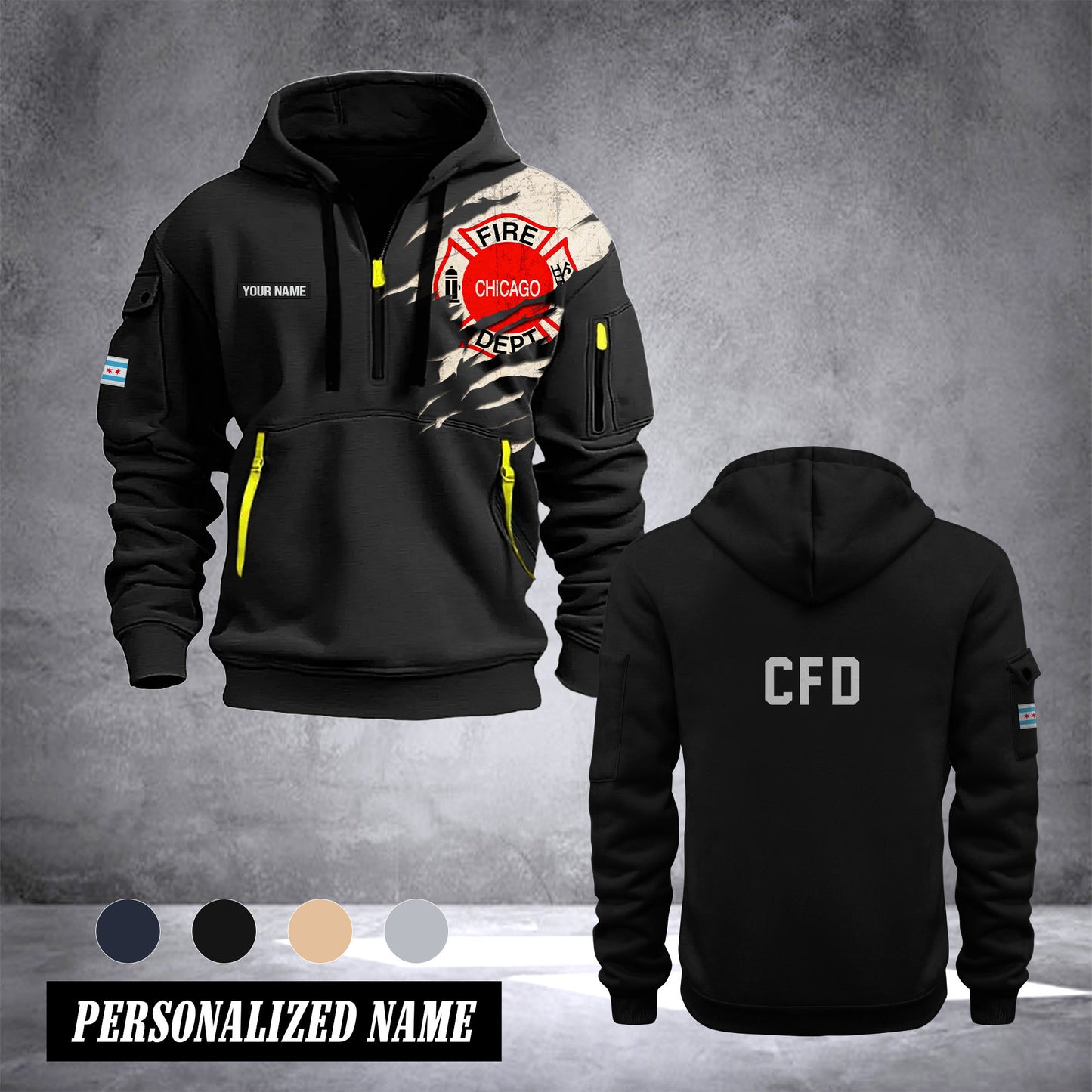 Chicago Firefighter customize Hoodie Half Zipper 0909