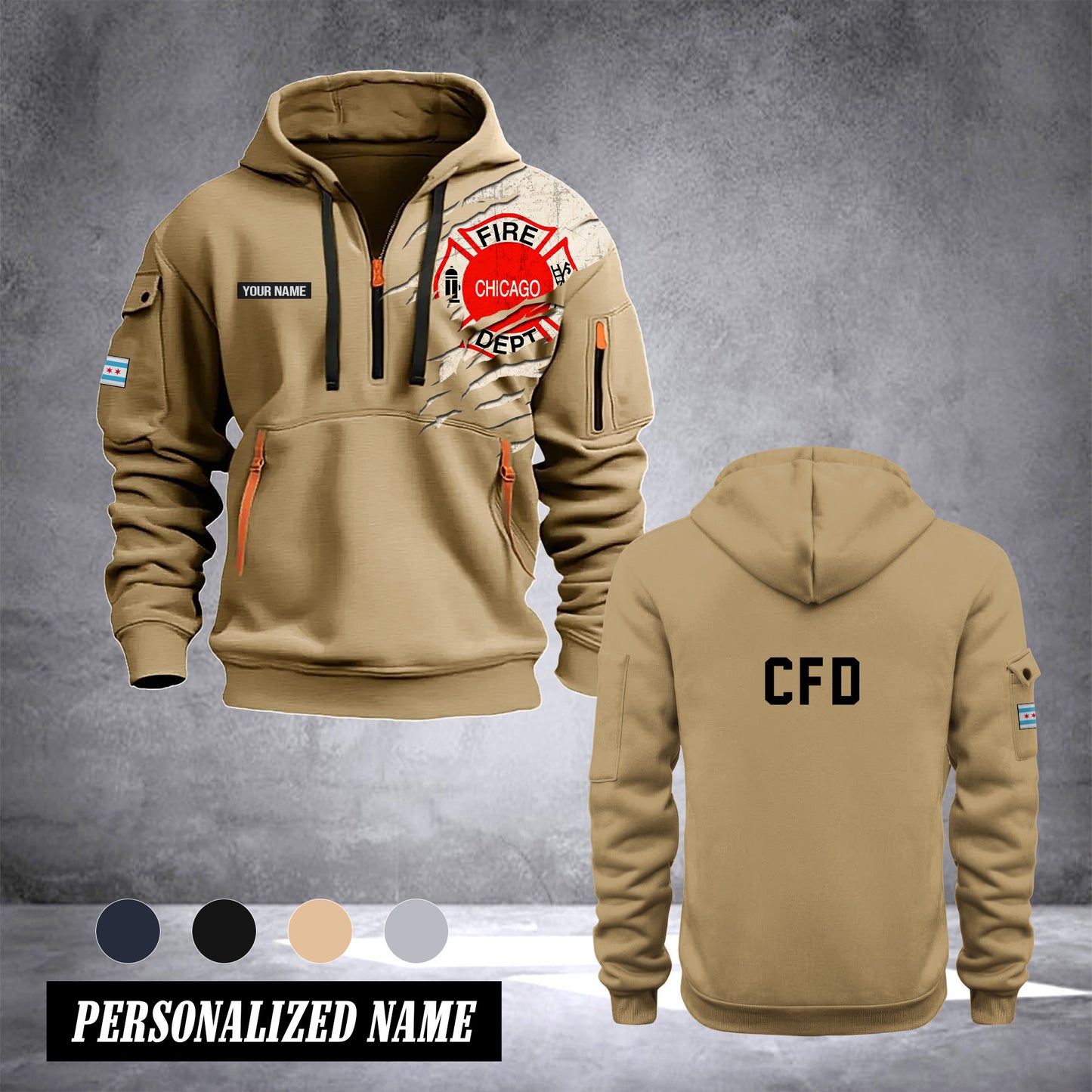 Chicago Firefighter customize Hoodie Half Zipper 0909