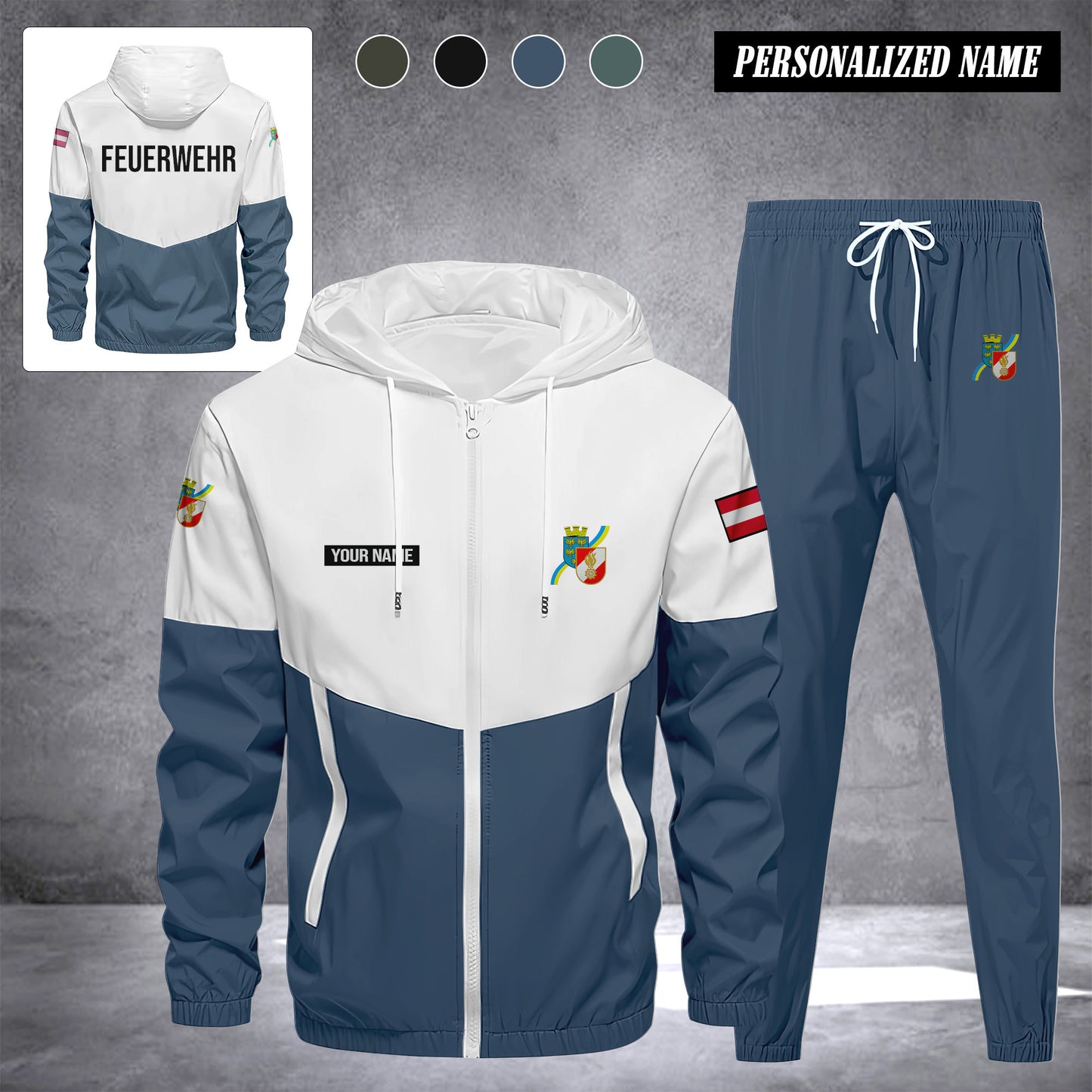 Firefighter Lower Austria Herren Trainingsanzug 2025 – Freizeit Jogginganzug mit Kapuze, Sportjacke & Hose, 2-teiliges Running Set