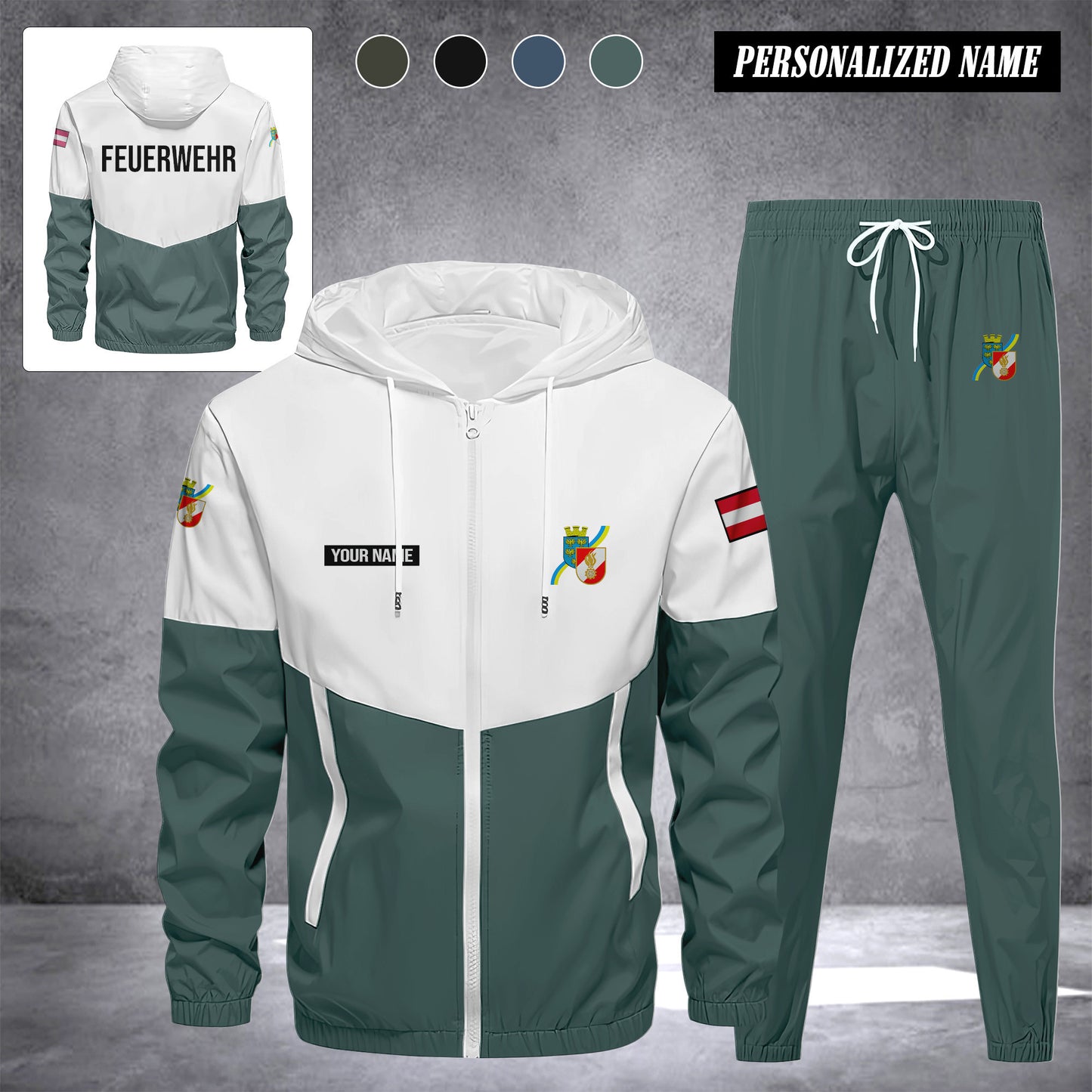 Firefighter Lower Austria Herren Trainingsanzug 2025 – Freizeit Jogginganzug mit Kapuze, Sportjacke & Hose, 2-teiliges Running Set