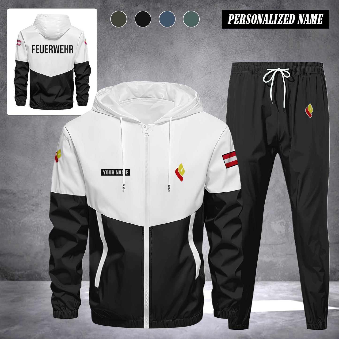 Firefighter Kärnten Austria Herren Trainingsanzug 2025 – Freizeit Jogginganzug mit Kapuze, Sportjacke & Hose, 2-teiliges Running Set