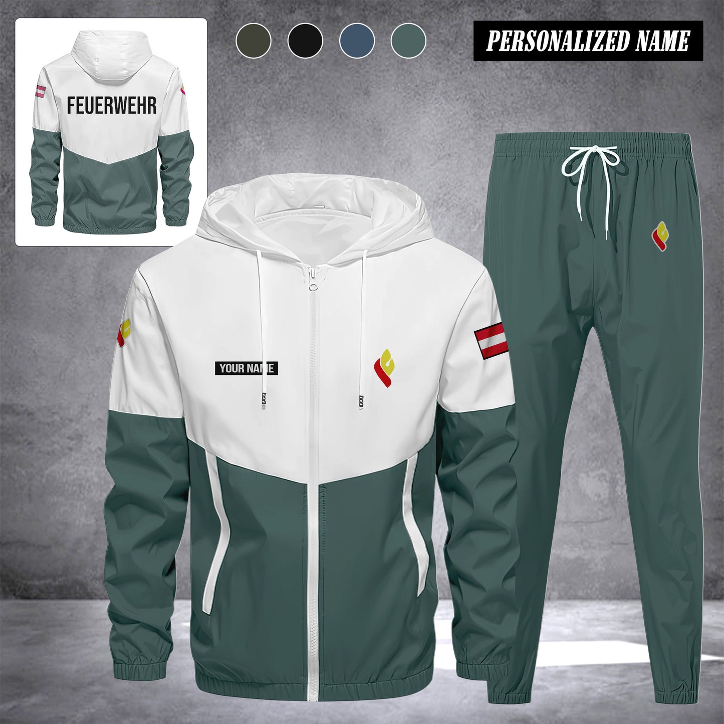 Firefighter Kärnten Austria Herren Trainingsanzug 2025 – Freizeit Jogginganzug mit Kapuze, Sportjacke & Hose, 2-teiliges Running Set
