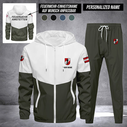 Firefighter Austria Herren Trainingsanzug 2025 – Freizeit Jogginganzug mit Kapuze, Sportjacke & Hose, 2-teiliges Running Set custom department