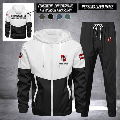 Firefighter Austria Herren Trainingsanzug 2025 – Freizeit Jogginganzug mit Kapuze, Sportjacke & Hose, 2-teiliges Running Set custom department