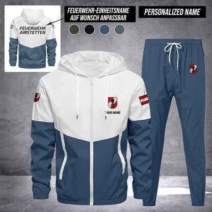 Firefighter Austria Herren Trainingsanzug 2025 – Freizeit Jogginganzug mit Kapuze, Sportjacke & Hose, 2-teiliges Running Set custom department