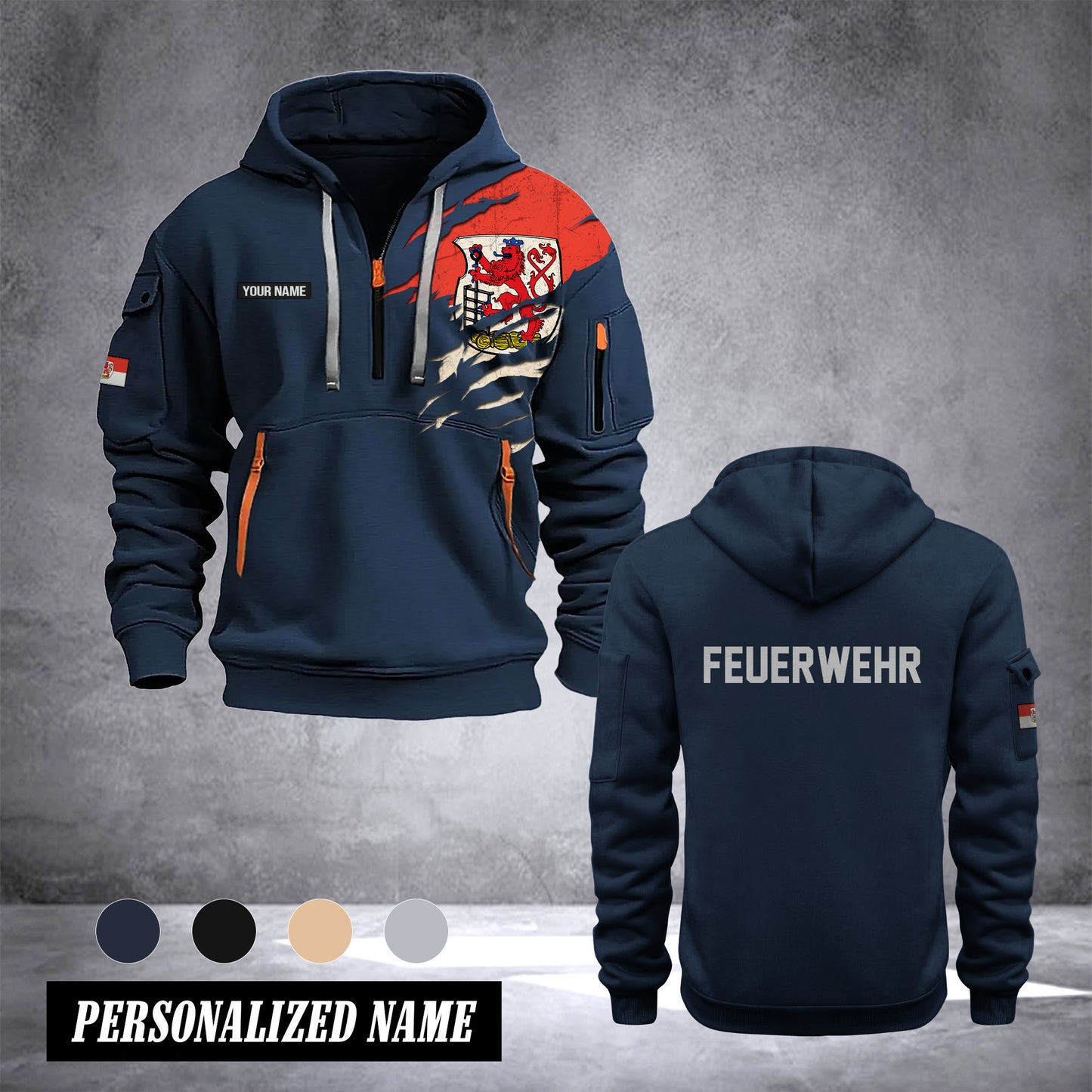 Firefighter Wuppertal Germany customize Hoodie Half Zipper 0909