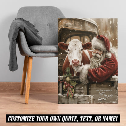 Santa & Hereford Cow Christmas Canvas - Wall Decor