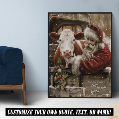 Santa & Hereford Cow Christmas Canvas - Wall Decor