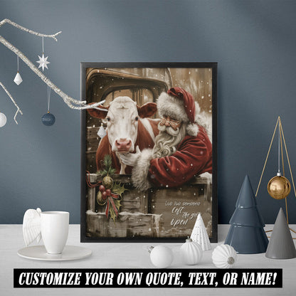 Santa & Hereford Cow Christmas Canvas - Wall Decor