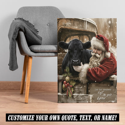 Santa & Angus Cow Christmas Canvas - Wall Decor