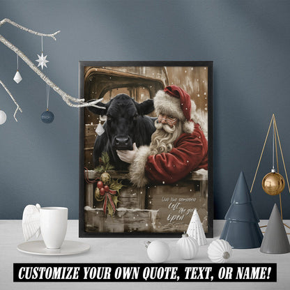 Santa & Angus Cow Christmas Canvas - Wall Decor