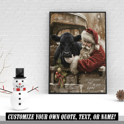 Santa & Angus Cow Christmas Canvas - Wall Decor