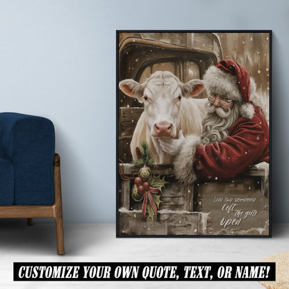 Santa & Charolais Cow Christmas Canvas - Wall Decor