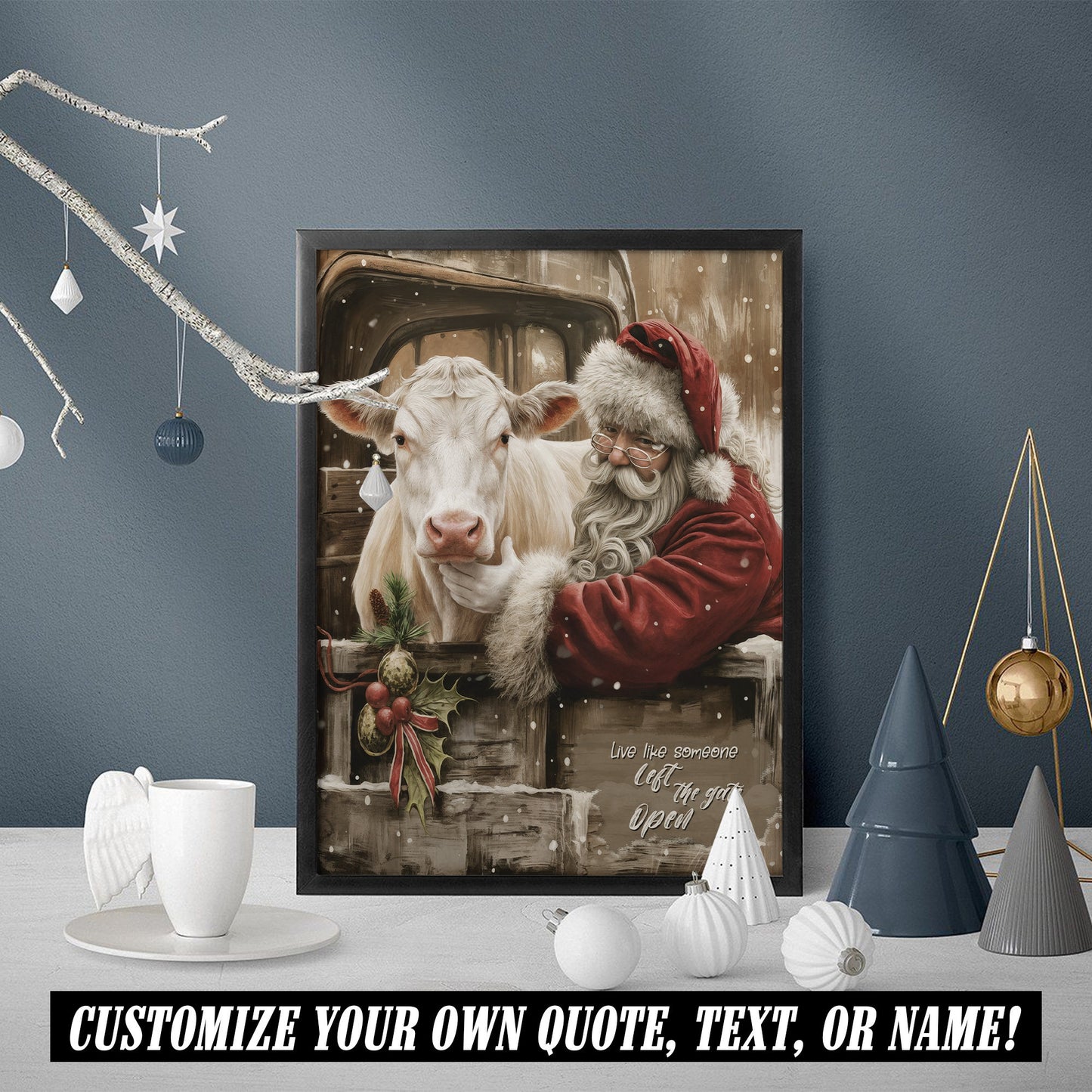 Santa & Charolais Cow Christmas Canvas - Wall Decor