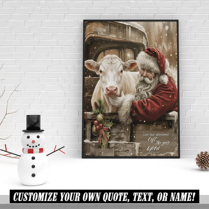 Santa & Charolais Cow Christmas Canvas - Wall Decor