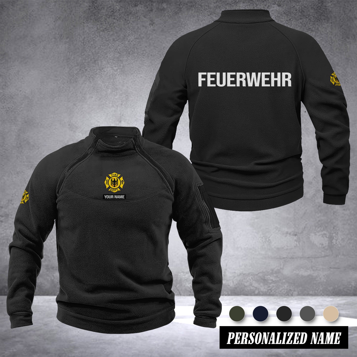 Firefighter Germany Taktischer Herren-Hoodie – Militärischer Outdoor-Pullover mit Reißverschluss, Langarm, Fleecefutter, winddicht und warm