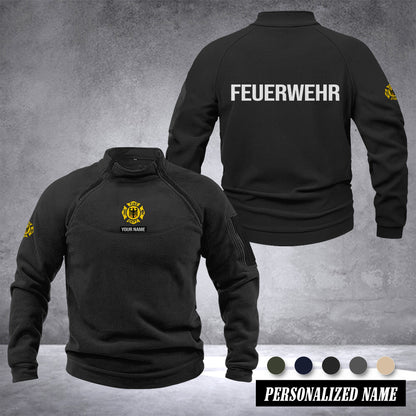 Firefighter Germany Taktischer Herren-Hoodie – Militärischer Outdoor-Pullover mit Reißverschluss, Langarm, Fleecefutter, winddicht und warm