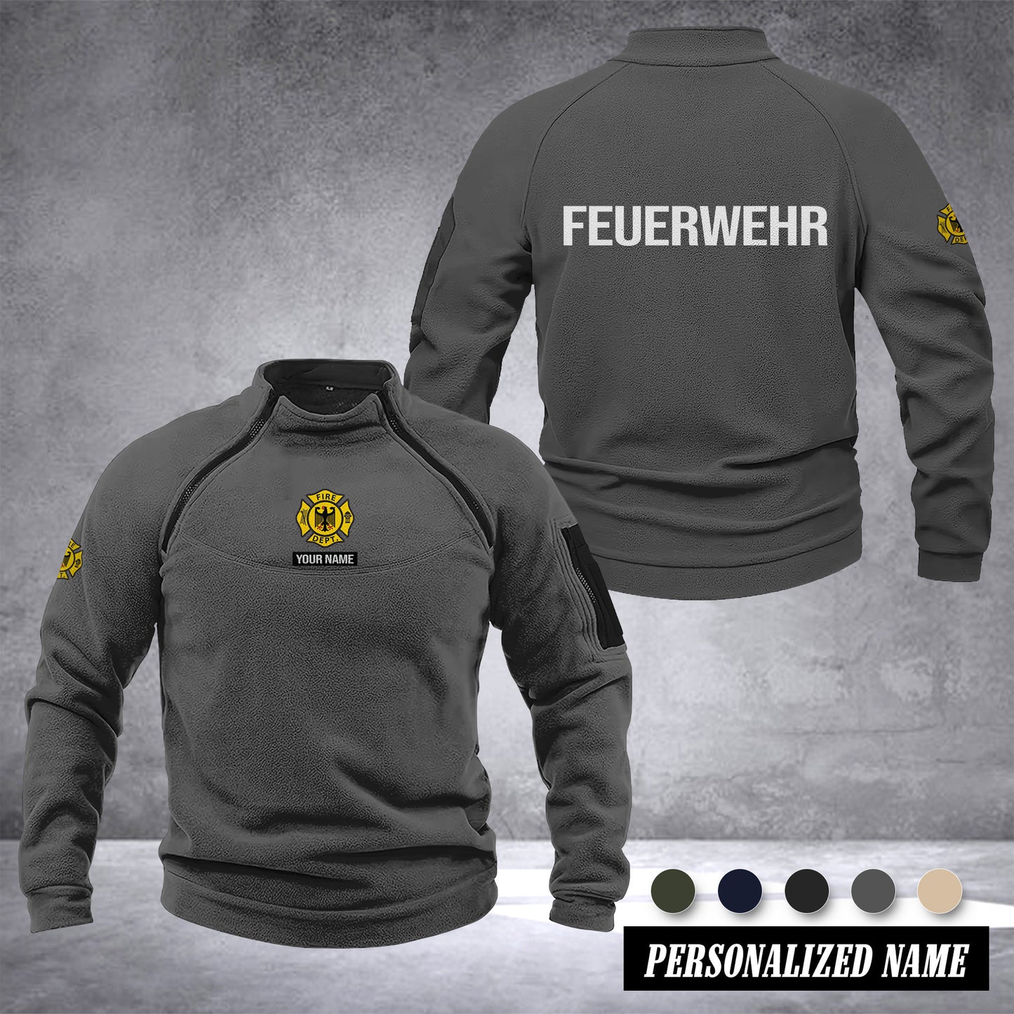 Firefighter Germany Taktischer Herren-Hoodie – Militärischer Outdoor-Pullover mit Reißverschluss, Langarm, Fleecefutter, winddicht und warm