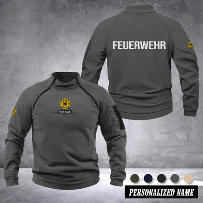 Firefighter Germany Taktischer Herren-Hoodie – Militärischer Outdoor-Pullover mit Reißverschluss, Langarm, Fleecefutter, winddicht und warm