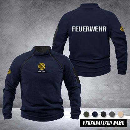 Firefighter Germany Taktischer Herren-Hoodie – Militärischer Outdoor-Pullover mit Reißverschluss, Langarm, Fleecefutter, winddicht und warm