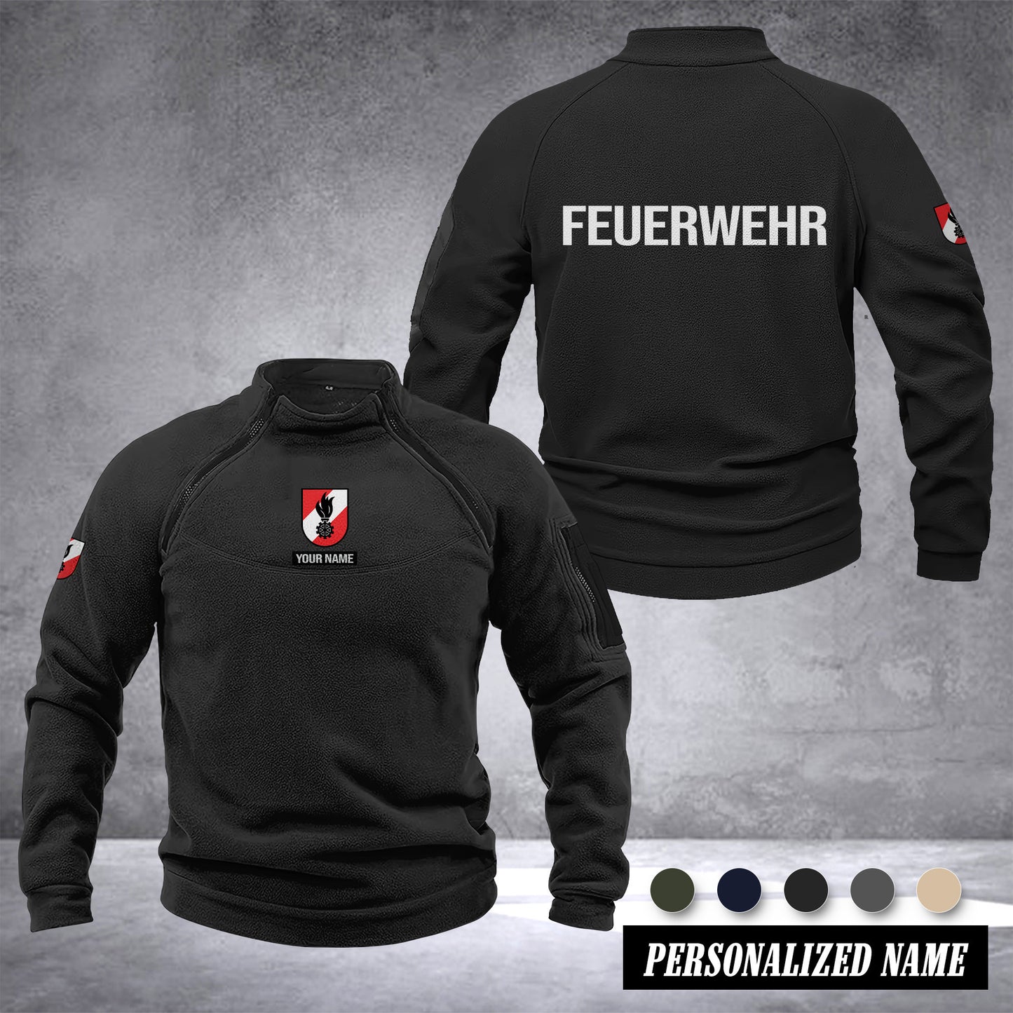 Firefighter Austria Taktischer Herren-Hoodie – Militärischer Outdoor-Pullover mit Reißverschluss, Langarm, Fleecefutter, winddicht und warm
