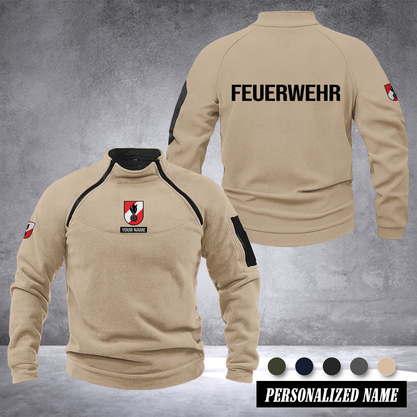 Firefighter Austria Taktischer Herren-Hoodie – Militärischer Outdoor-Pullover mit Reißverschluss, Langarm, Fleecefutter, winddicht und warm