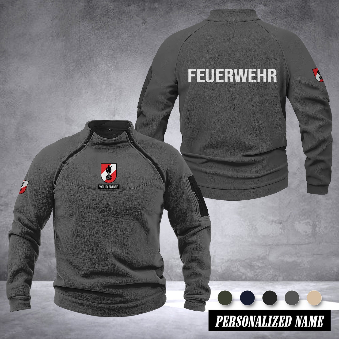 Firefighter Austria Taktischer Herren-Hoodie – Militärischer Outdoor-Pullover mit Reißverschluss, Langarm, Fleecefutter, winddicht und warm