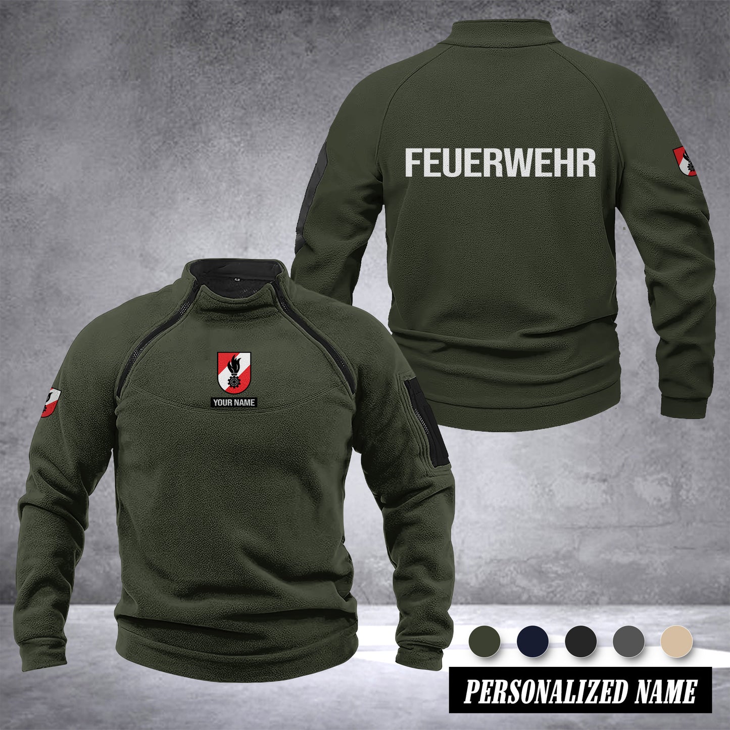 Firefighter Austria Taktischer Herren-Hoodie – Militärischer Outdoor-Pullover mit Reißverschluss, Langarm, Fleecefutter, winddicht und warm