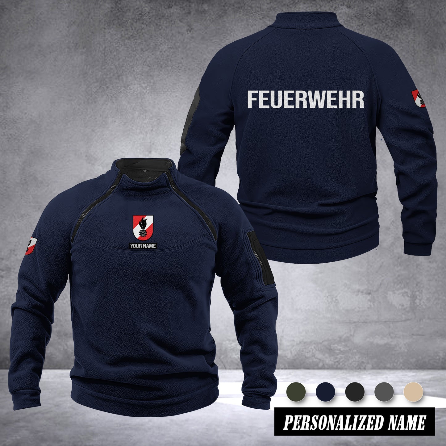 Firefighter Austria Taktischer Herren-Hoodie – Militärischer Outdoor-Pullover mit Reißverschluss, Langarm, Fleecefutter, winddicht und warm