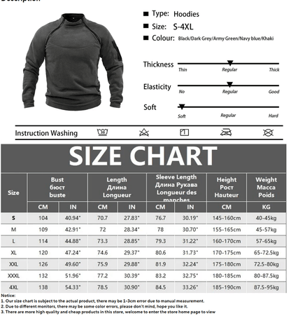 Firefighter Austria Taktischer Herren-Hoodie – Militärischer Outdoor-Pullover mit Reißverschluss, Langarm, Fleecefutter, winddicht und warm