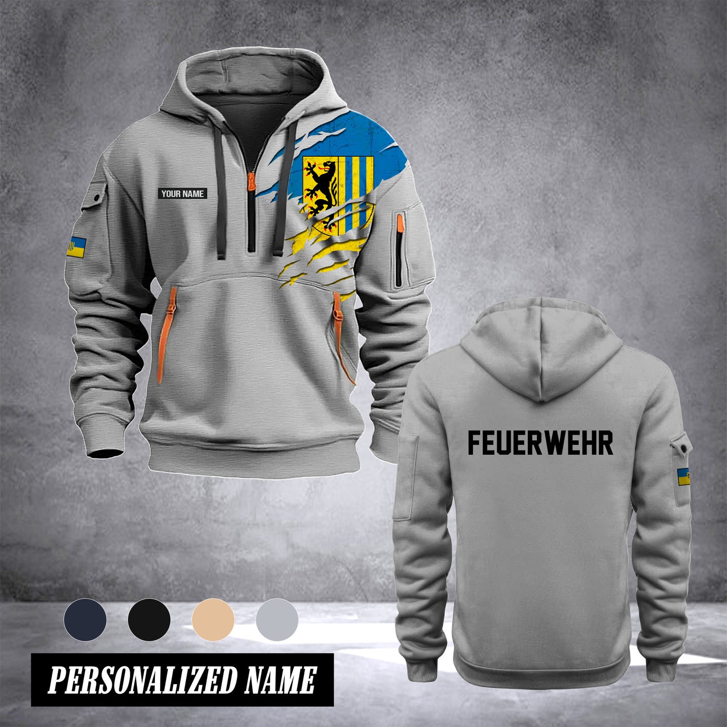 Firefighter Leipzig Germany customize Hoodie Half Zipper 0909