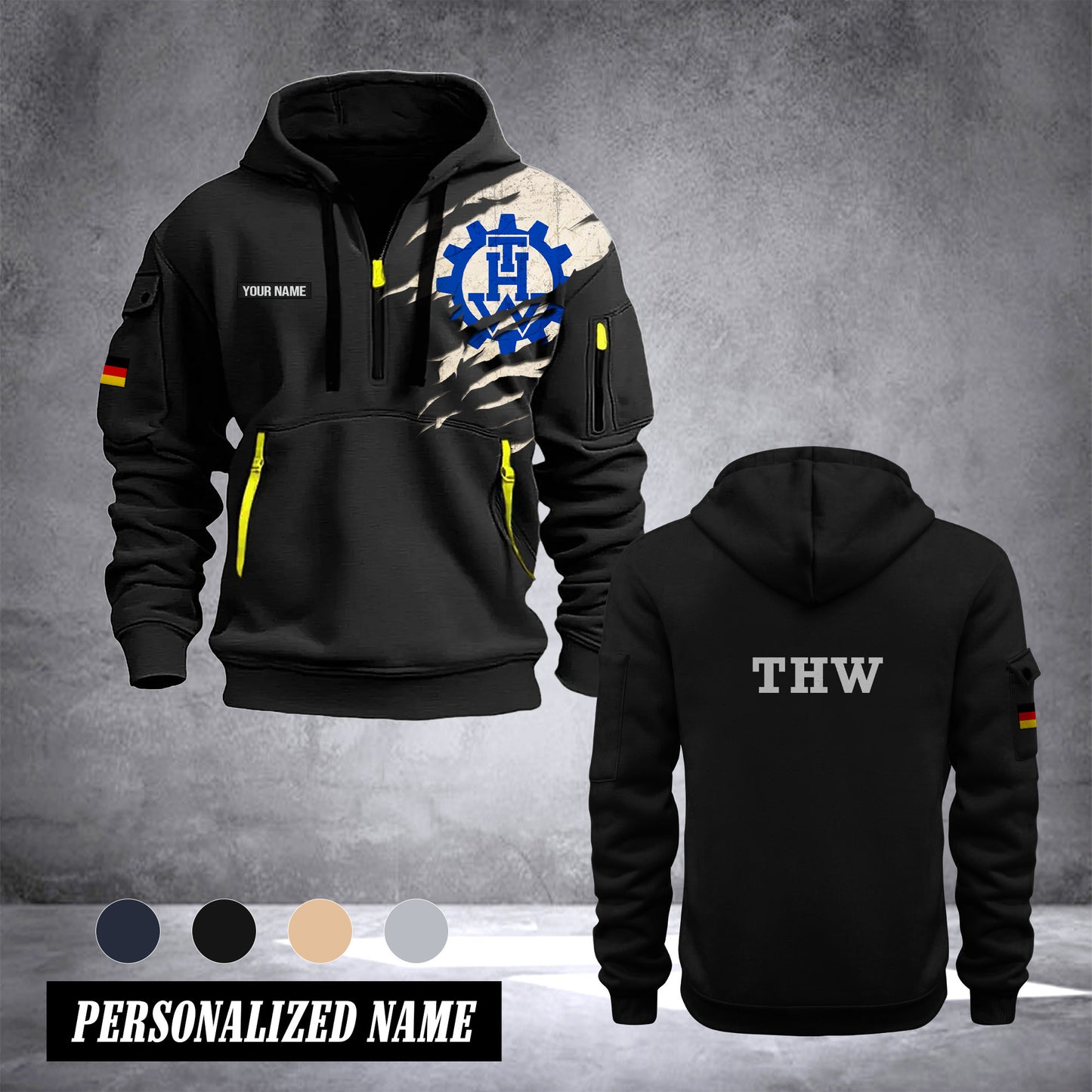 THW Germany customize Hoodie Half Zipper 0909
