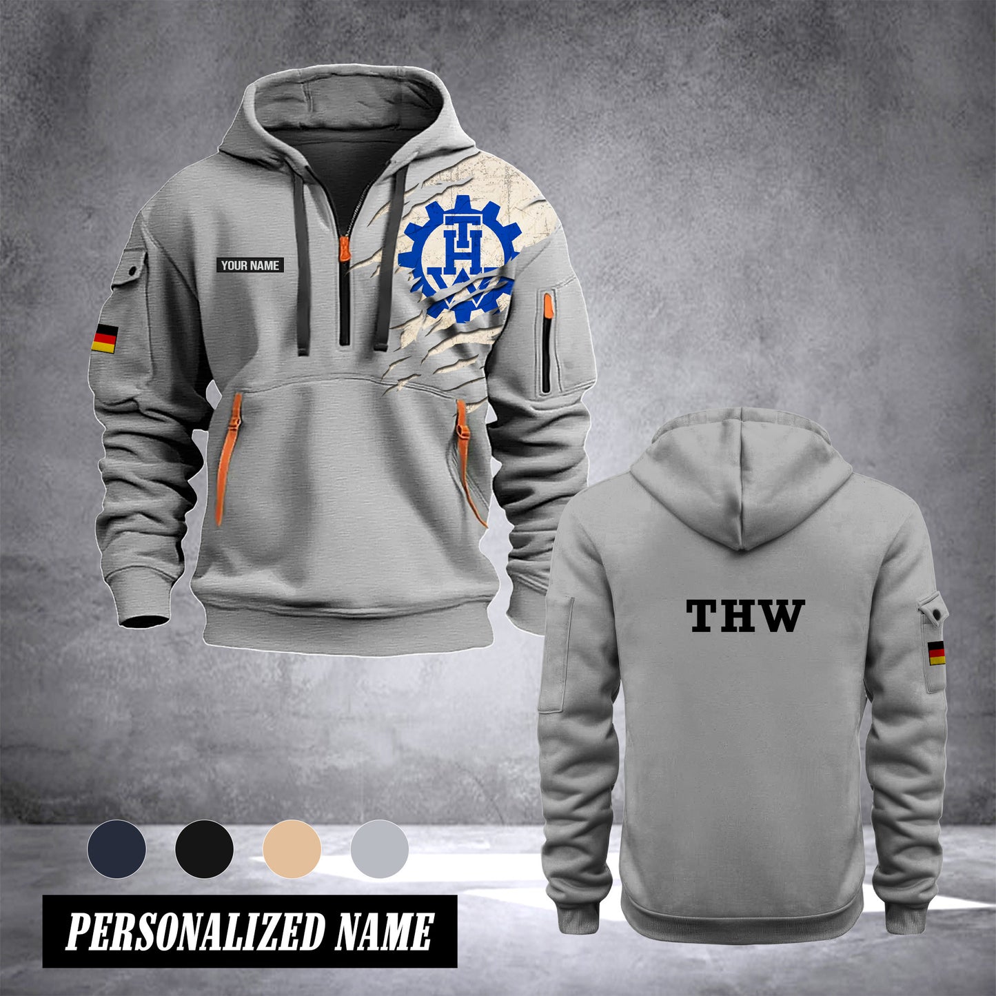 THW Germany customize Hoodie Half Zipper 0909