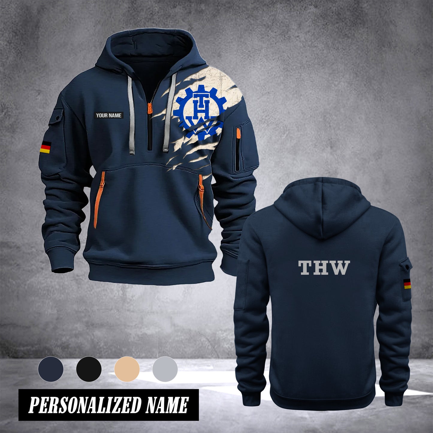THW Germany customize Hoodie Half Zipper 0909