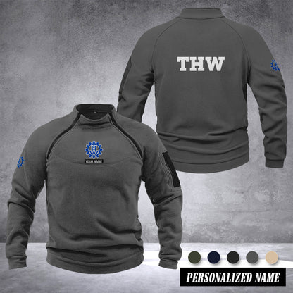 THW Germany Taktischer Herren-Hoodie – Militärischer Outdoor-Pullover mit Reißverschluss, Langarm, Fleecefutter, winddicht und warm