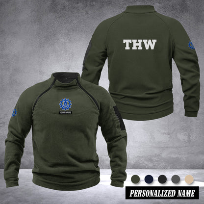 THW Germany Taktischer Herren-Hoodie – Militärischer Outdoor-Pullover mit Reißverschluss, Langarm, Fleecefutter, winddicht und warm