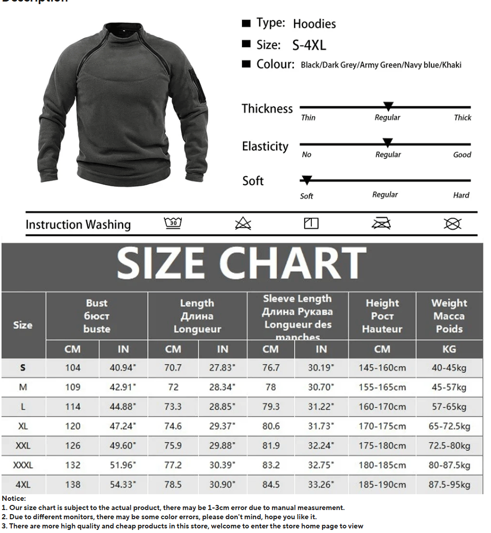 THW Germany Taktischer Herren-Hoodie – Militärischer Outdoor-Pullover mit Reißverschluss, Langarm, Fleecefutter, winddicht und warm