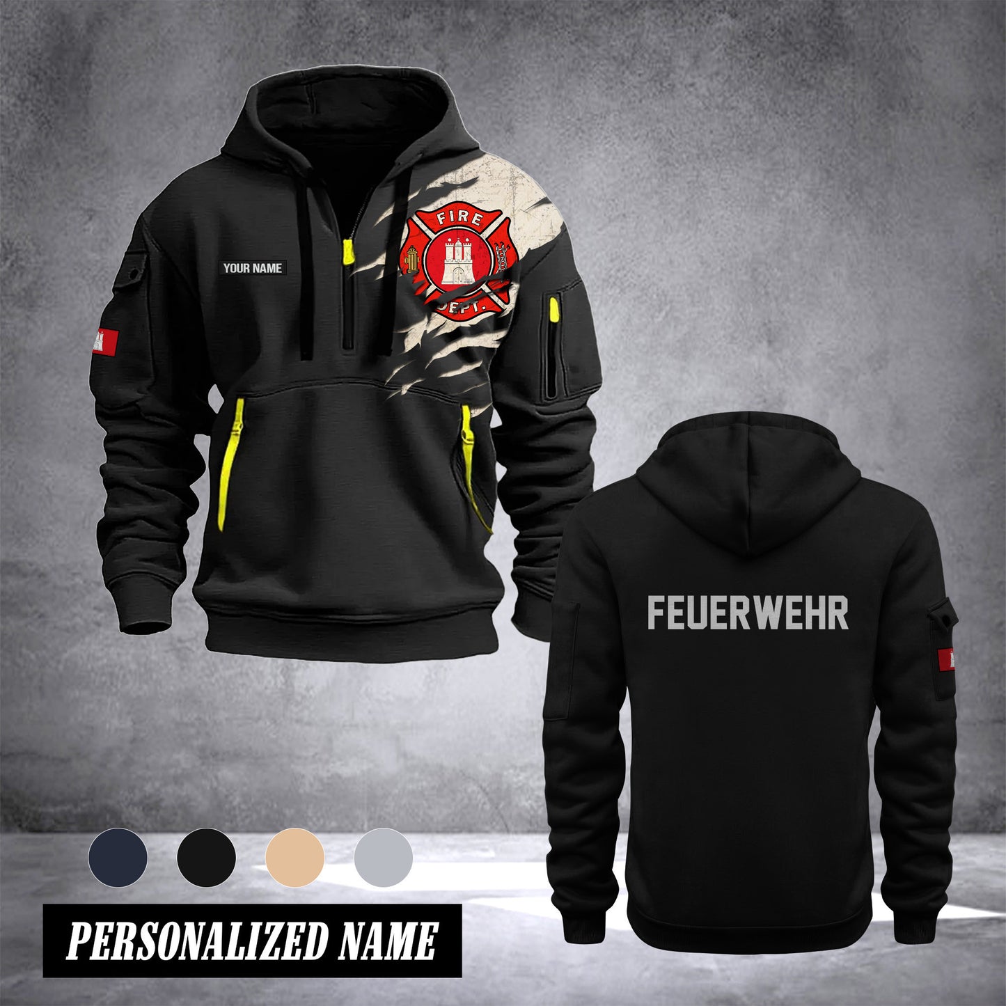 Firefighter Hamburg Germany customize Hoodie Half Zipper NLG