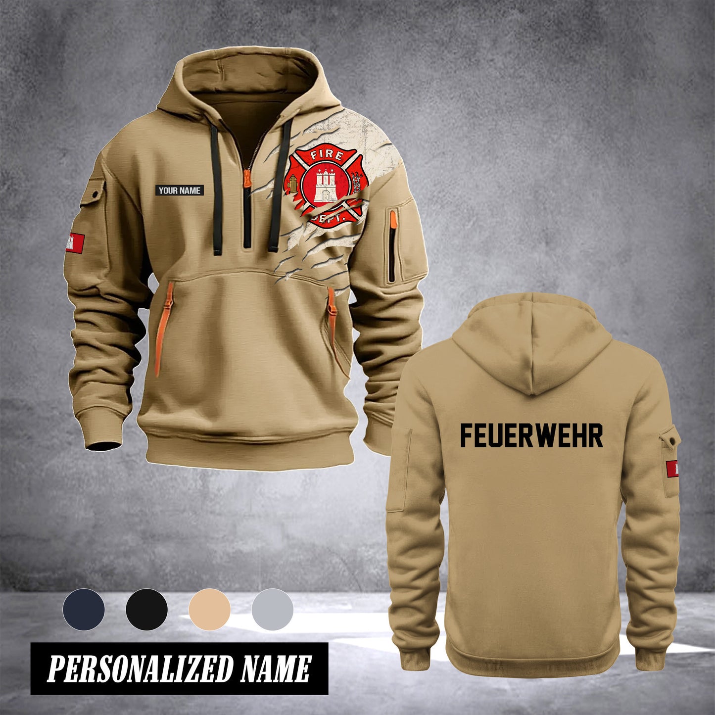 Firefighter Hamburg Germany customize Hoodie Half Zipper NLG