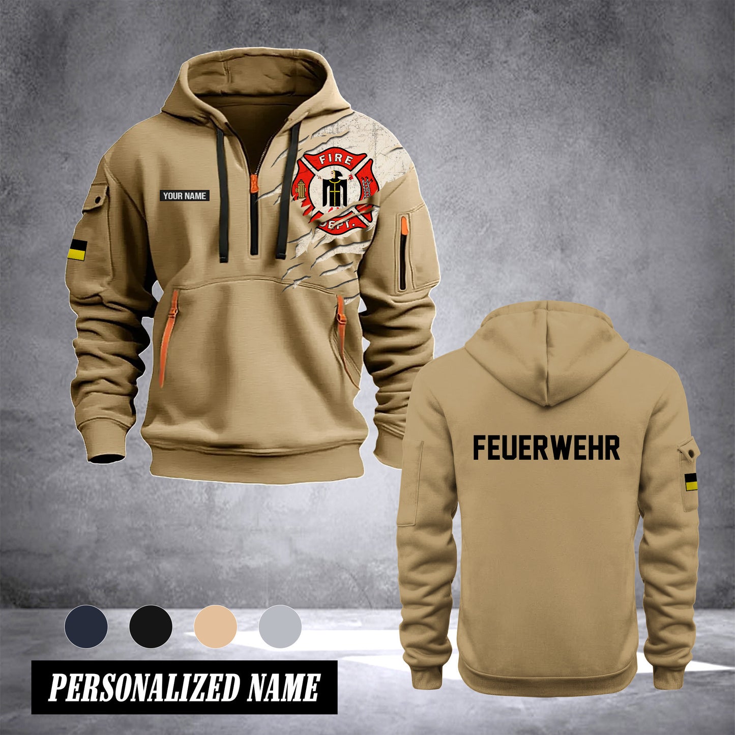 Firefighter Munich Germany customize Hoodie Half Zipper NLG
