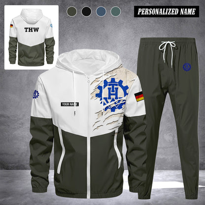 THW Germany Herren Trainingsanzug 2025 – Freizeit Jogginganzug mit Kapuze, Sportjacke & Hose, 2-teiliges Running Set custom department