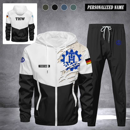 THW Germany Herren Trainingsanzug 2025 – Freizeit Jogginganzug mit Kapuze, Sportjacke & Hose, 2-teiliges Running Set custom department