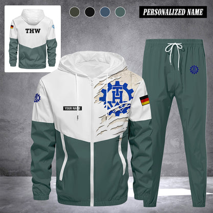 THW Germany Herren Trainingsanzug 2025 – Freizeit Jogginganzug mit Kapuze, Sportjacke & Hose, 2-teiliges Running Set custom department