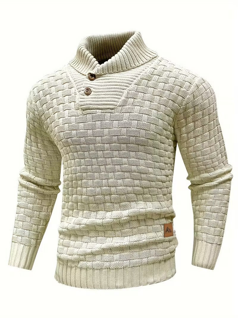 Herren Freizeit-Strickpullover im Waffelmuster – Lapel-Kragen mit Knöpfen, Bequemer und Stilvoller Sweater