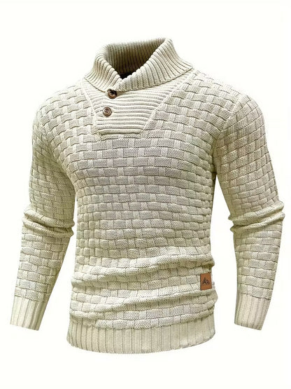Herren Freizeit-Strickpullover im Waffelmuster – Lapel-Kragen mit Knöpfen, Bequemer und Stilvoller Sweater