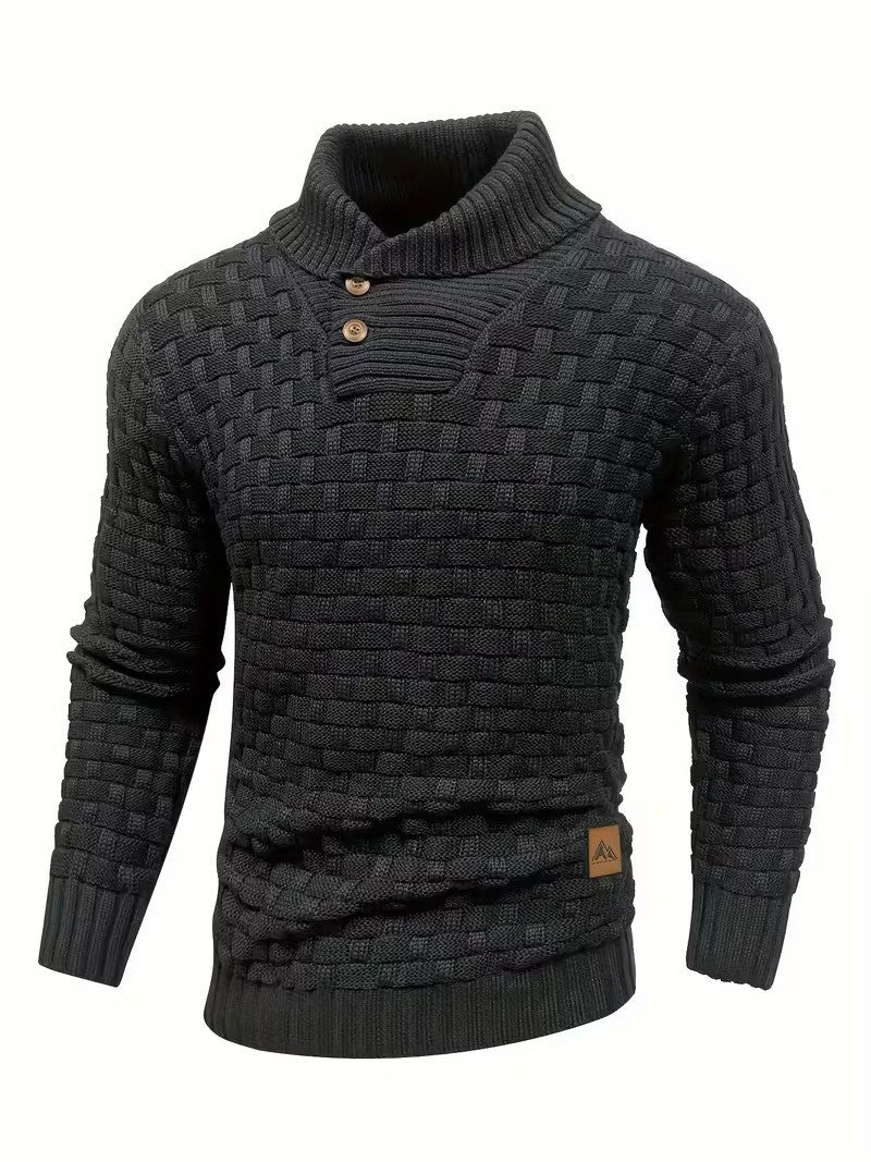 Herren Freizeit-Strickpullover im Waffelmuster – Lapel-Kragen mit Knöpfen, Bequemer und Stilvoller Sweater
