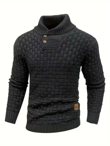 Herren Freizeit-Strickpullover im Waffelmuster – Lapel-Kragen mit Knöpfen, Bequemer und Stilvoller Sweater